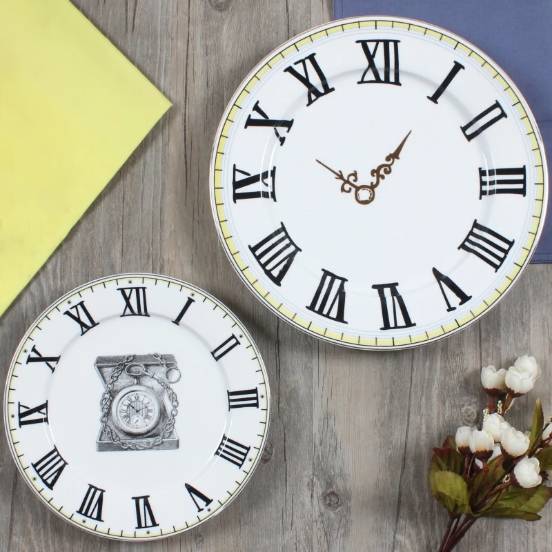 Креативные Ретро часы с золотым краем набор посуды из фарфора керамические