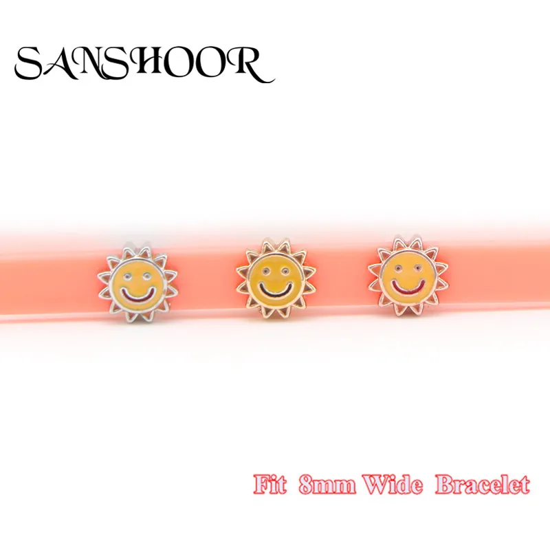 SANSHOOR Jewelry Little Sun Slide Charms подходит для 8 мм широкий сетчатый кожаный браслет женщин и