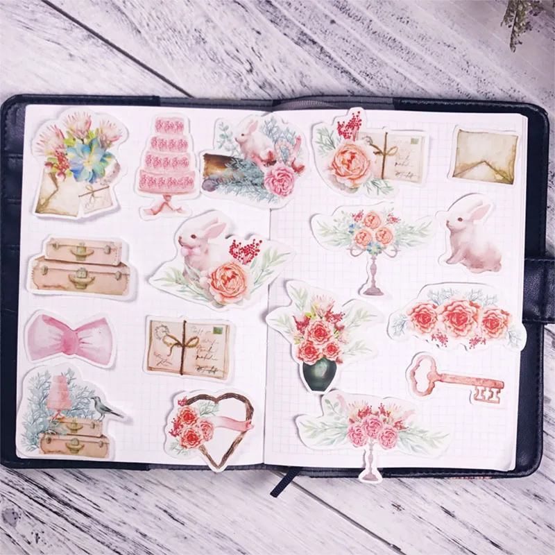 DIY мультфильм Питер Кролик Розовые наклейки акварель милый кролик венок лесной Отдел скрапбук альбом Стикеры для украшения дневника