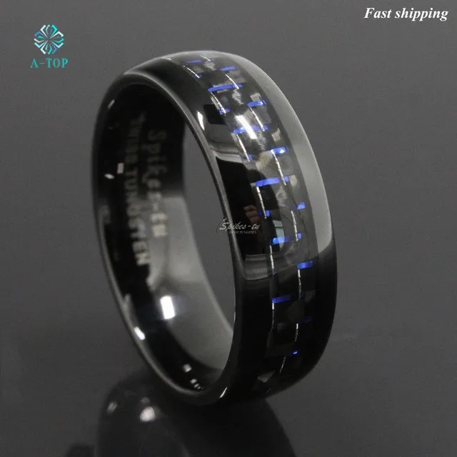 8 мм черное и синее вольфрамовое кольцо с углеродным волокном мужской свадебный