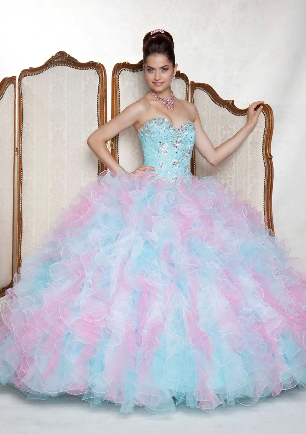 Радуга пышное платье роскошные оборками бальное Vestidos гала девушки дебютантка ну