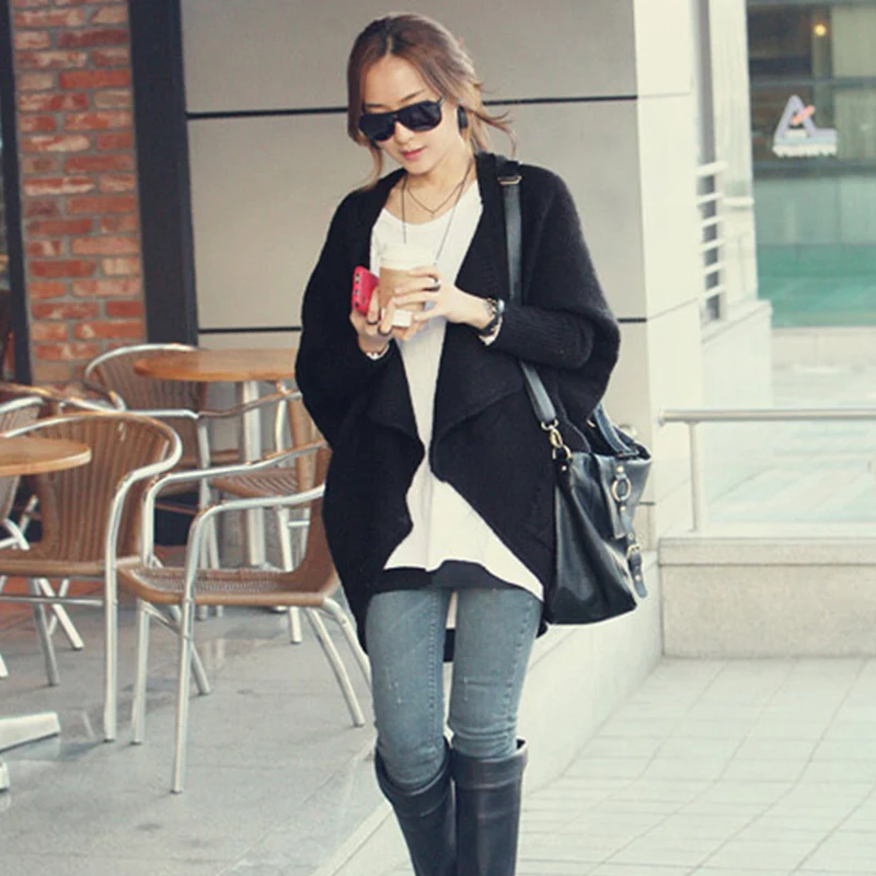 

2019 new Korean version Solid color knit coat female spring autumn Leisure loose V-neck Bat sleeve cardigan jacket cc375
