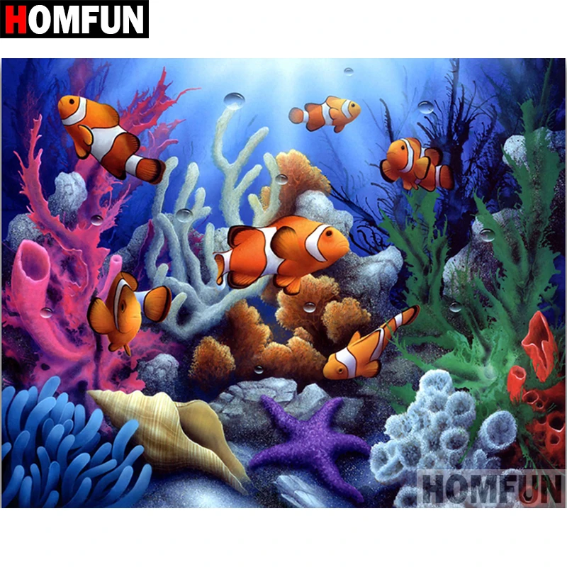 Алмазная живопись HOMFUN A07589 Подводный мир полноразмерная/круглая вышивка