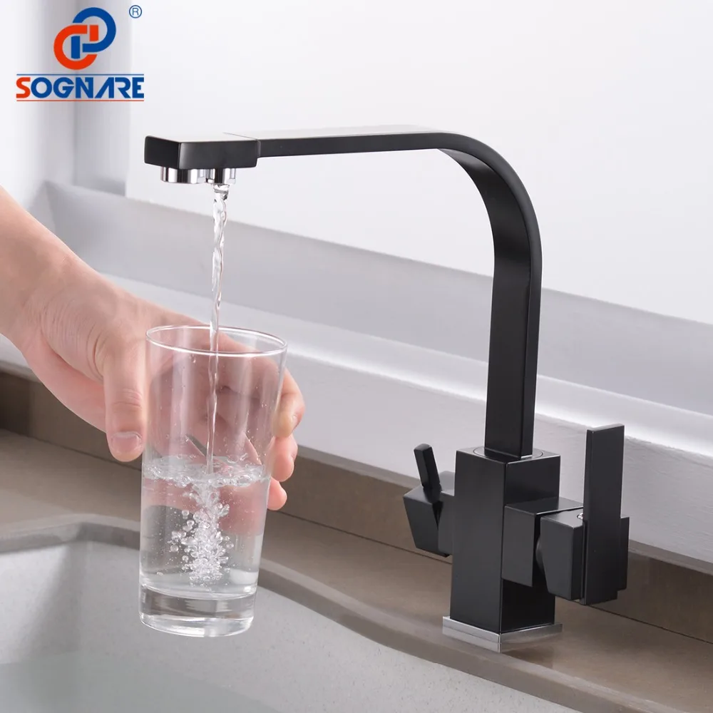 

Gold Kitchen Faucet with Filtered Water Filter Tap Single Handle Kitchen Sink Mixer Tap 360 Degree Rotation Three Way Faucet