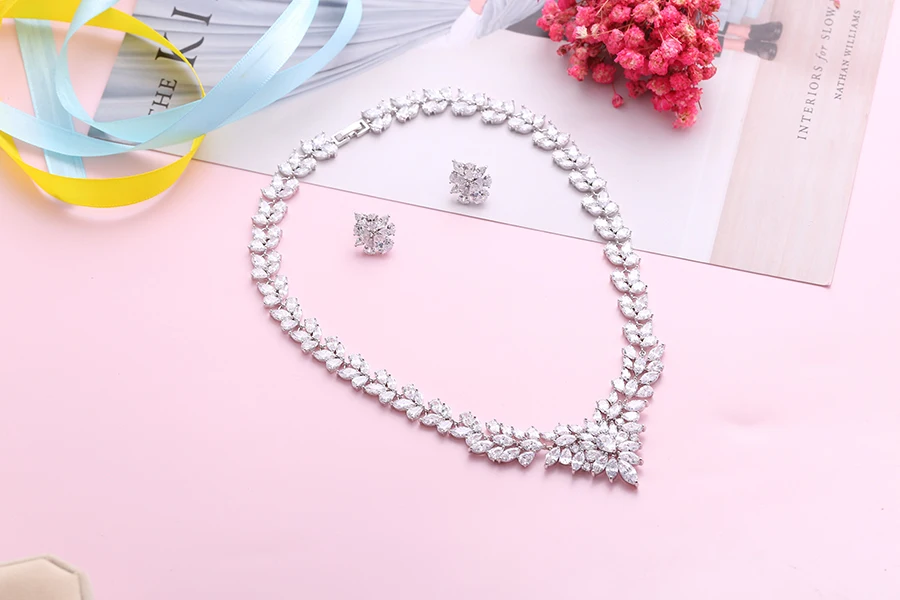 

White Free Shipping Fashion AAA Cubic Zircon Jewelry Sets ,Earrings /Necklace,Promotion,Nickel Free, Factory price