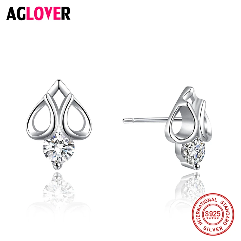 

AGLOVER Luxury Heart Band Real Pure 925 Sterling Silver Jewelry Cubic Zircon Stone Earrings Fashion Women Favorite
