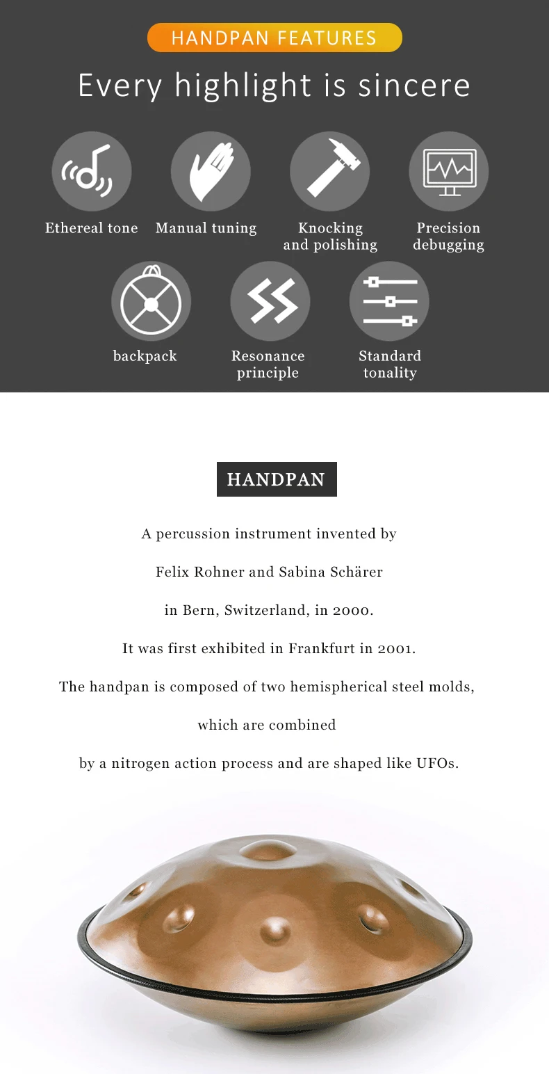 Новое поступление ручной барабан Handpan профессионального класса беззаботный воздушный духовой барабан инструмент стальной язык барабан для любителей музыки