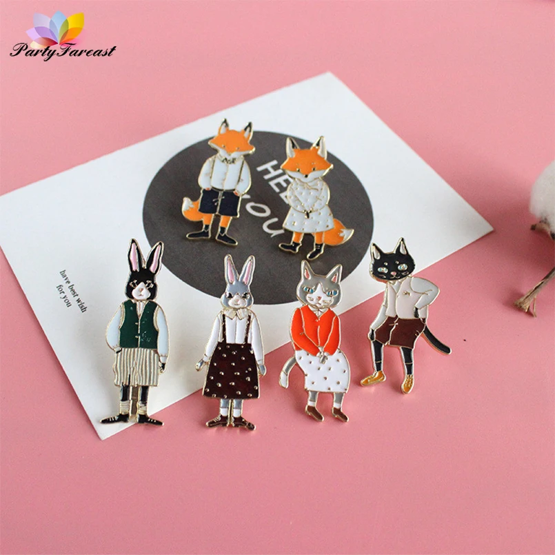 PF Cute Animal Badges Fox Rabbit Cartoon Anime Icons on Clothes Metal Lapel Pin Backpack Female Brooches | Дом и сад