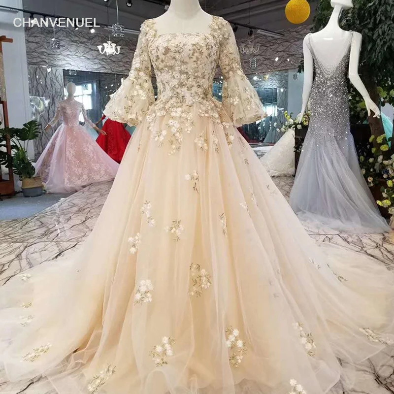 LSS196 Корея Стильные вечерние одежды фея квадратный вырез длинный рукав с