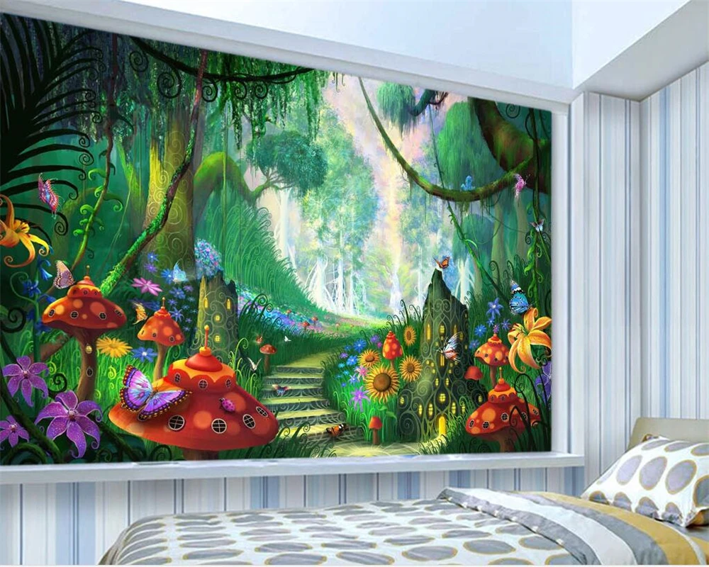 3D обои Beibehang модные современные Мультяшные слова мечты лес деревья трава грибы