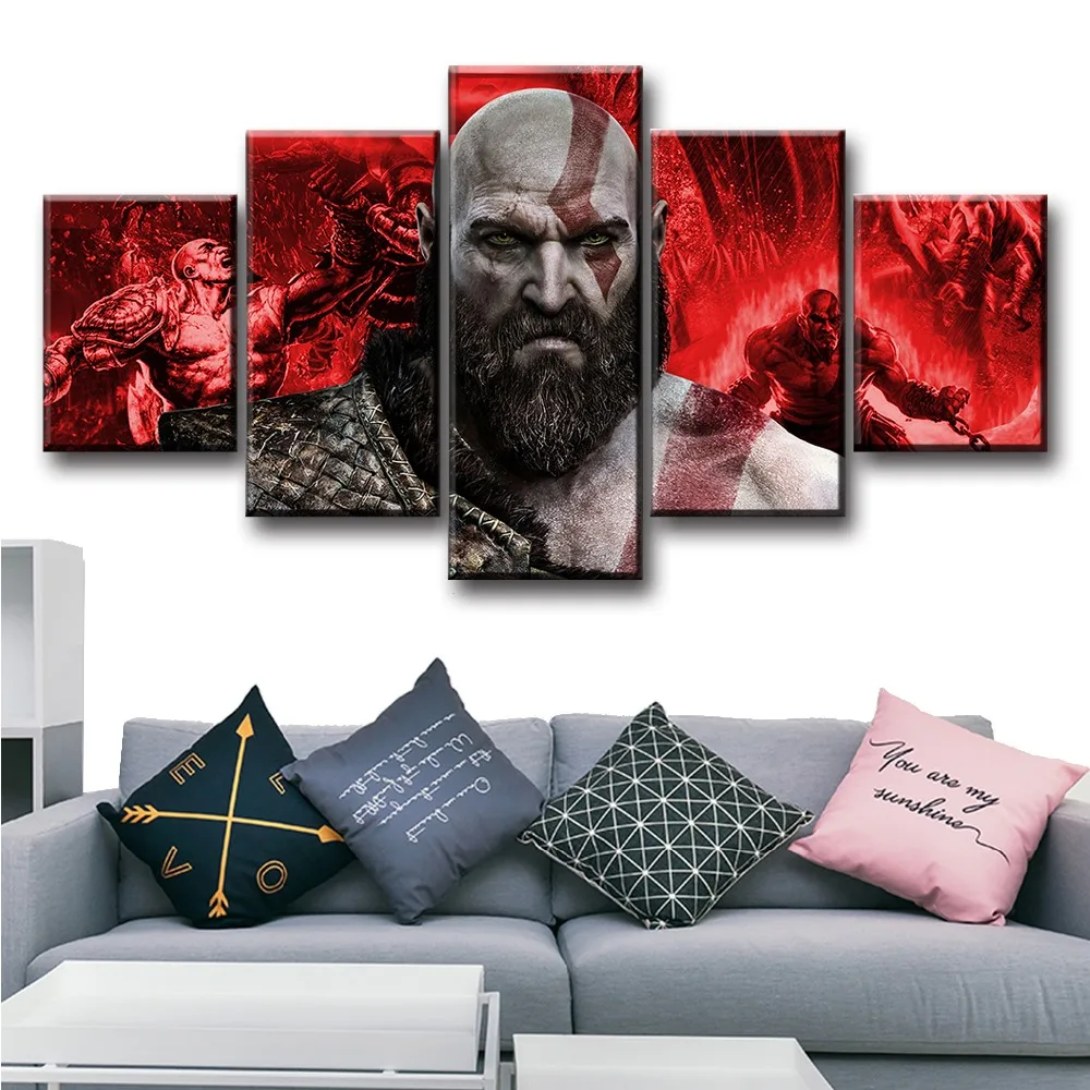5 шт. игра God Of War Kratos Холст плакат и печатная графика современные декоративные картины маслом Фэнтези настенное искусство для домашнего декора