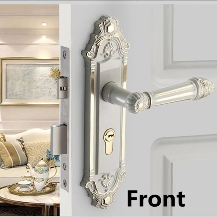 

European-style retro quiet mechanical interior door lock ivory white bedroom study kitchen bathroom solid wood door lock handle