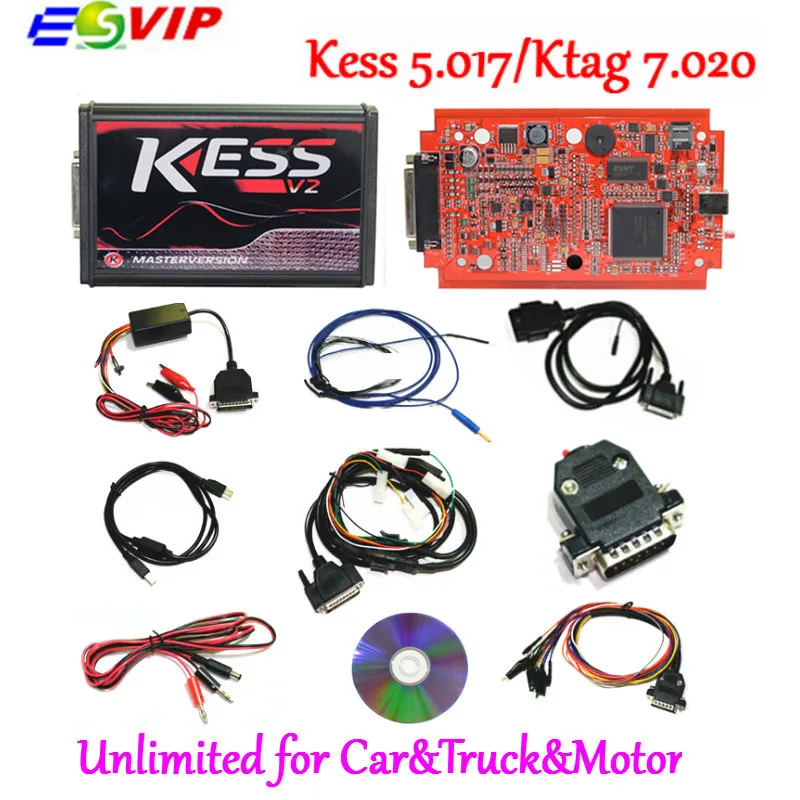 Онлайн V2.47 ЕС красный Kess V5.017 OBD2 менеджер Тюнинг Комплект KTAG V7.020 4 светодиодный V2 5