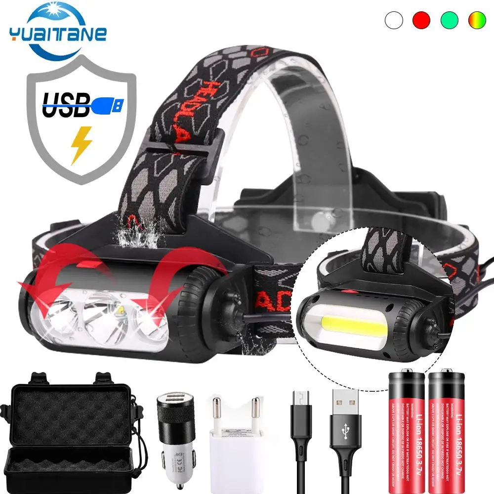 Светодиодный головной фонарь 3T6 с зарядкой от USB вращающийся держатель лампы 8