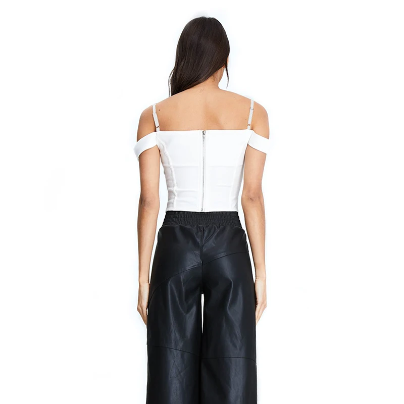 Evenworse летний женский укороченный топ с открытыми плечами и молнией на спине на узких бретельках бандажная майка легкая футболка