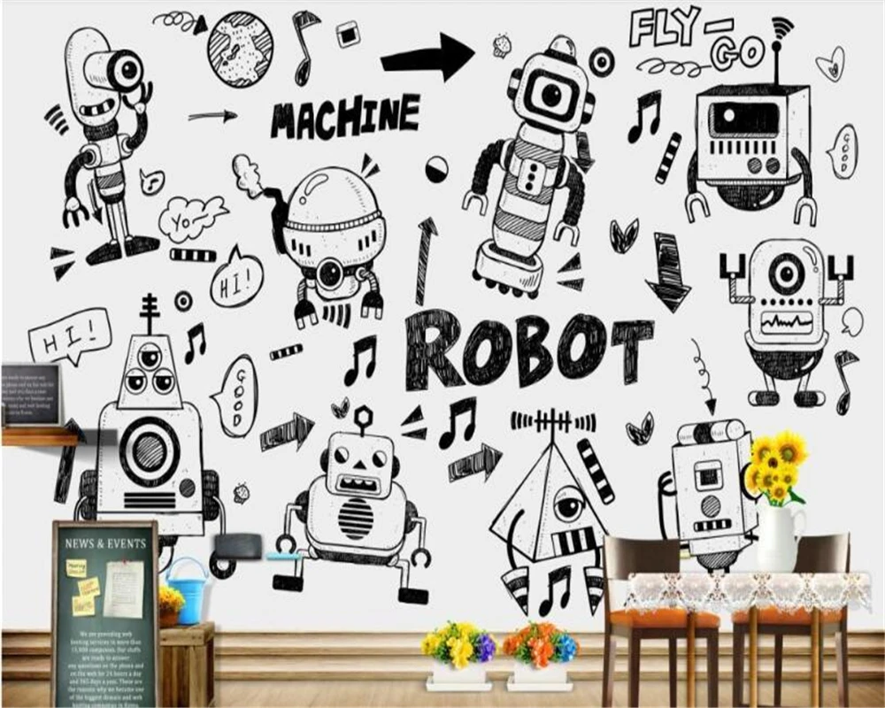 3D-обои beibehang рулон индивидуальные Рисованные вручную обои с рисунком робота