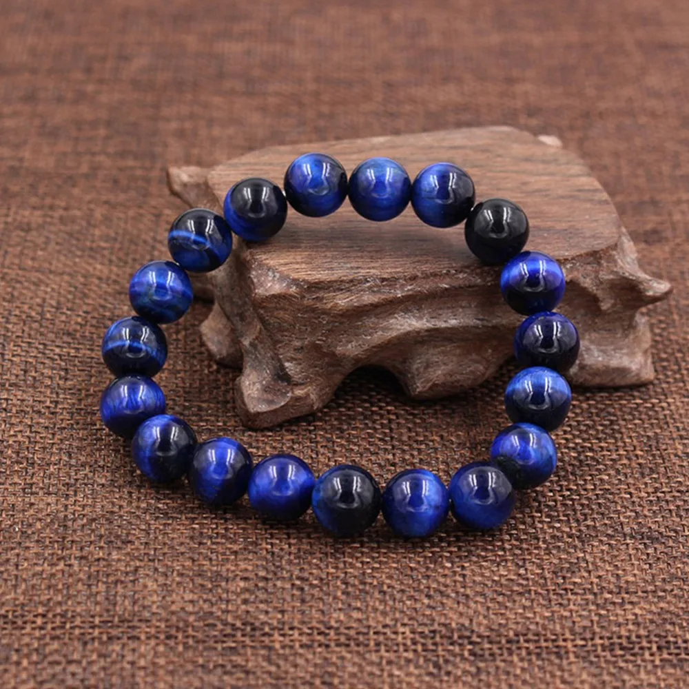 High Quality Blue Tiger Eye Buddha Bracelets Natural Stone Round Beads Elasticity Rope Bracelet for Men Women | Украшения и