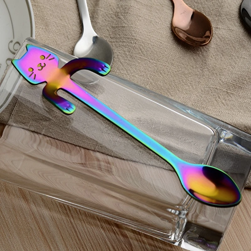 2 шт. кофейная ложка из нержавеющей стали с мультяшным котом висячая для