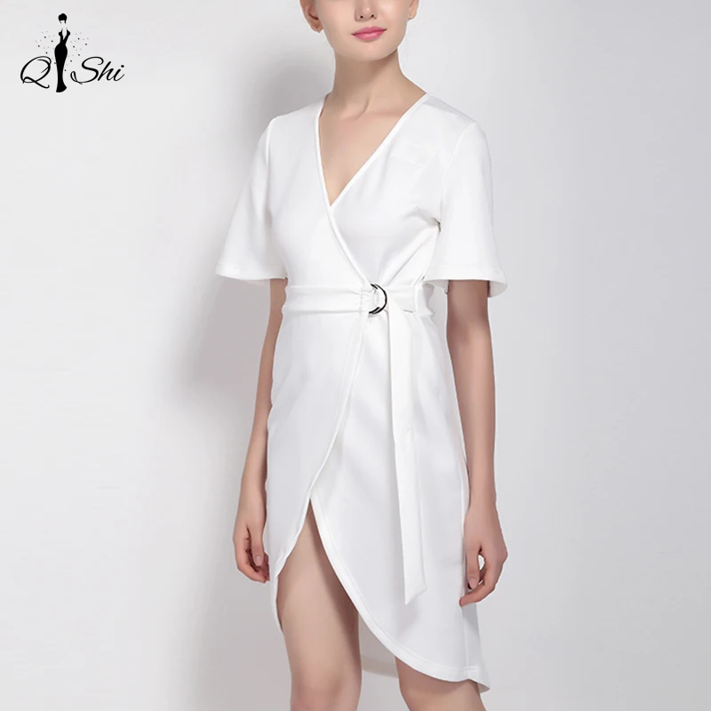 Женщины Летнее Платье 2016 Т Рубашка С Коротким Рукавом Глубокий V Шеи Вскользь