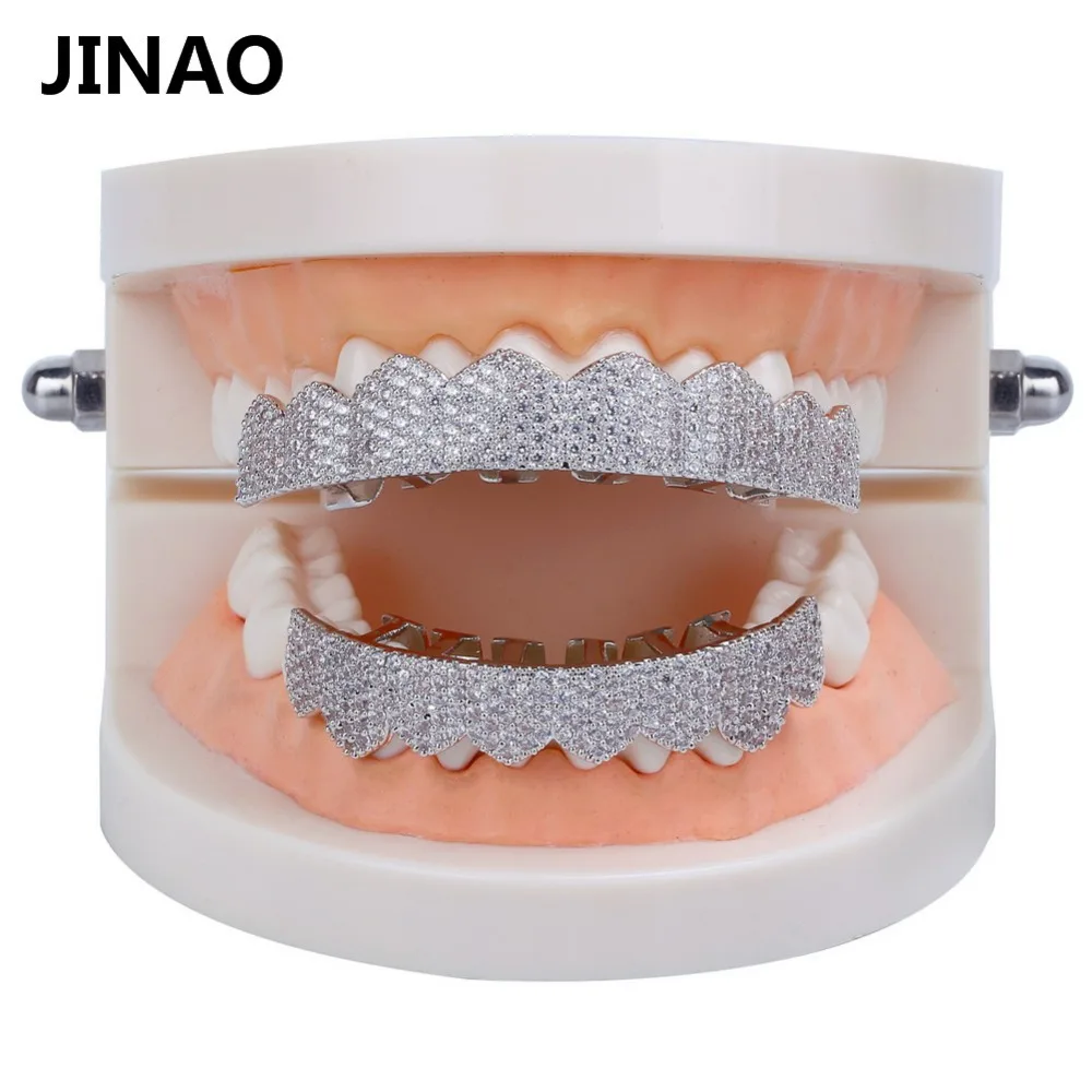 

JINAO Gold Silver-Color Iced Out Gold Grillz Crystal Jewelry Top Bottom Grills Teeth Body Jewelry Hip Hop Bling AAA Cubic Zircon