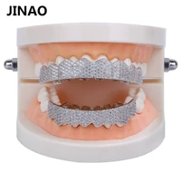 jinao gold silver color iced out gold grillz crystal jewelry top bottom grills teeth body jewelry hip hop bling aaa cubic zircon