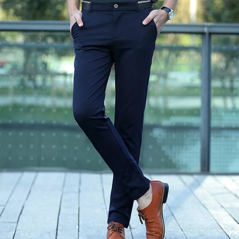 

2019 Fashion Men's Trousers Slim Fit Business Casual Men Pants Size 28-38 Small Stretch Trousers Man