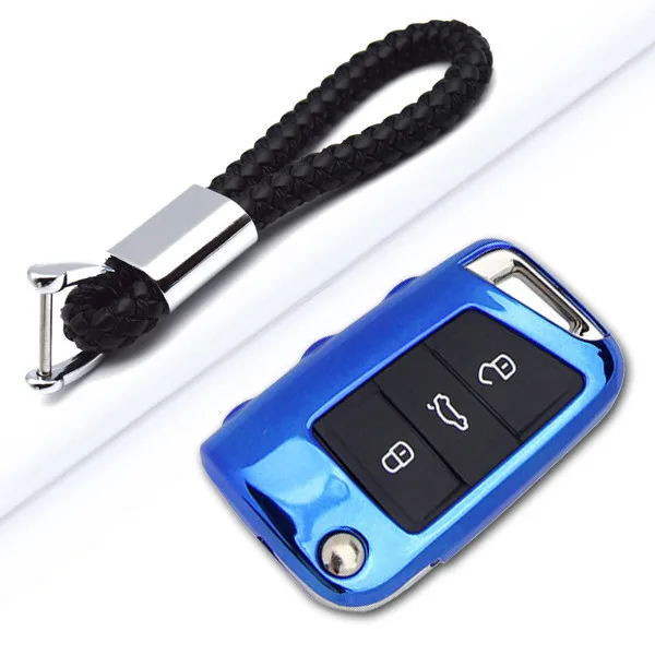 Blue With Keyring Мягкие TPU ключа автомобиля чехол для сиденья Ibiza Леон 2 FR Cupra Mk3 5F ateca Толедо Альгамбра Cordoba кольцо для ключей основа аксессуары - Название цвета: Blue With Keyring