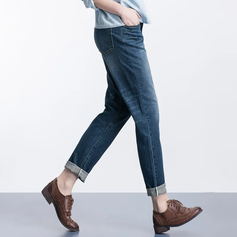 Женские джинсы бойфренды LEIJIJEANS модные винтажные синие свободные эластичные