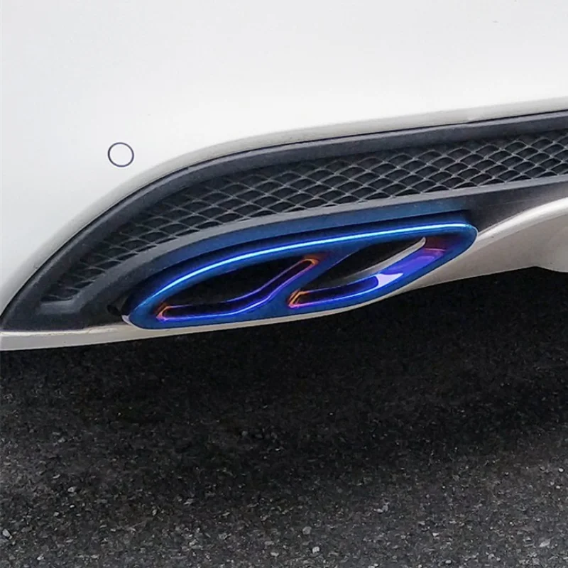 

2x Blue Rear cylinder exhaust pipe Steel Cover Trim For Mercedes-Benz A B C E CLA GLE GLS GLC Class X205 W205 W213