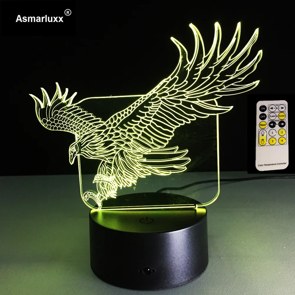 Орел 3D Ночной светильник 7 цветов изменяемый RGB светодиодные лампы настроение