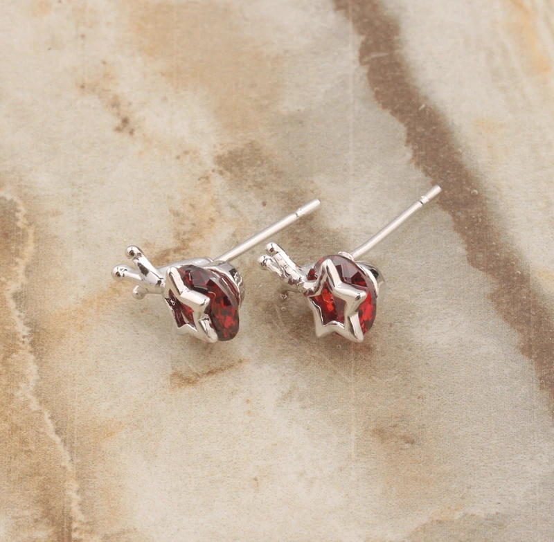 Little Stunning Star Circle Red Claret Garnet Silver Plated Argent Studs Earring Woman's Trendy Jewelry S5678 | Украшения и