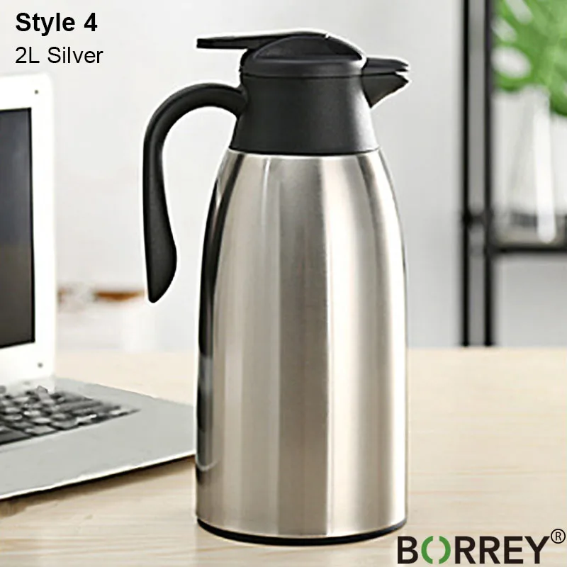 Silver(2L) BORREY вакуумная колба термос 2л нержавеющая сталь термос стеклянный вкладыш термос для горячей воды большая емкость изоляционная бутылка для воды - Цвет: Silver(2L)
