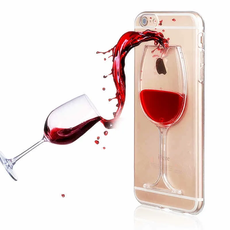 Для iphone 7 Case Смешно ТПУ Мягкая Обложка Жидкость бокал Красного вина Mobile phone Protective