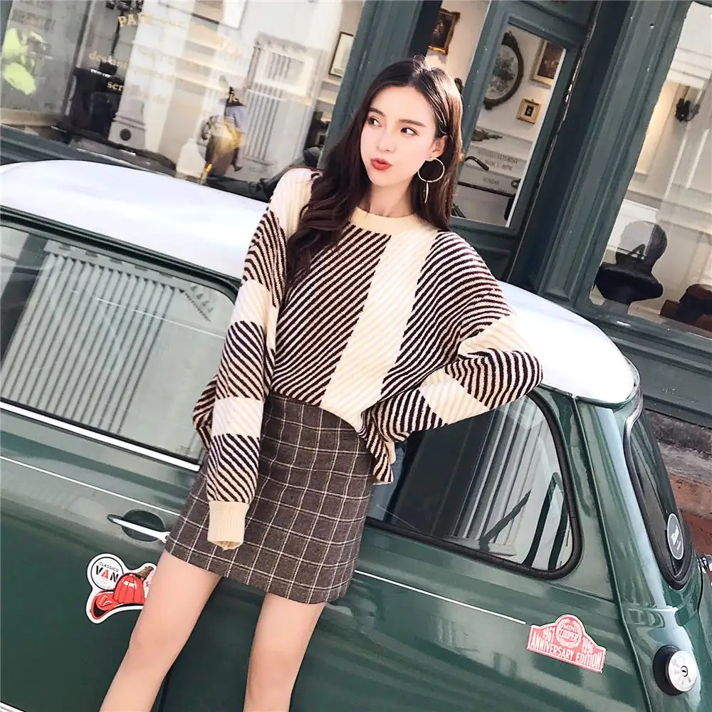 2018 Женский пуловер свитер с косой полоской Harajuku вязаные свитера для женщин