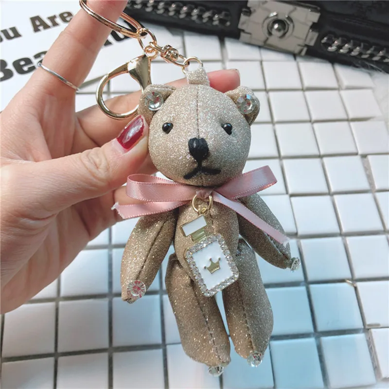 

New Style Leather Keychain Mini Bear Key Chain Keyring for Women Bag Charm Car Pendant Key Ring