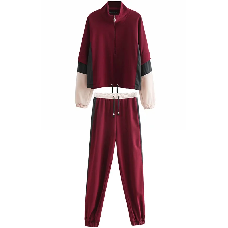 Sports suit female stitching sweater casual pants two-piece 2019 autumn new temperament fashion loose women's clothes | Женская
