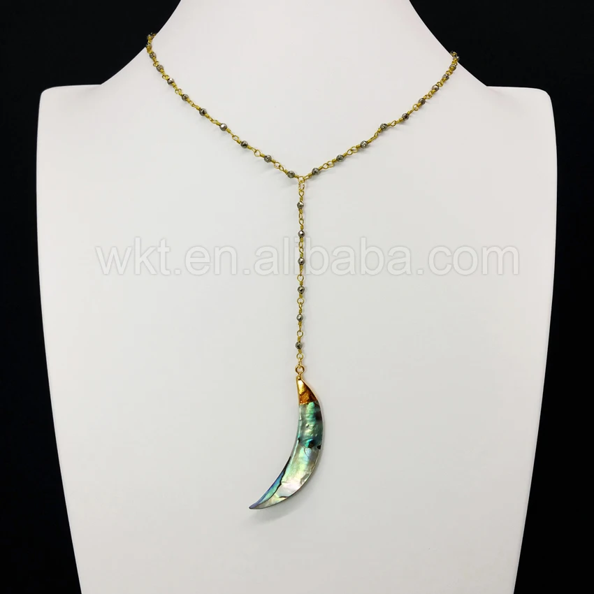WT-N678 Raw abalone shell pendant necklace for wholesale beautiful rosary pyrite beads chain choker | Украшения и аксессуары