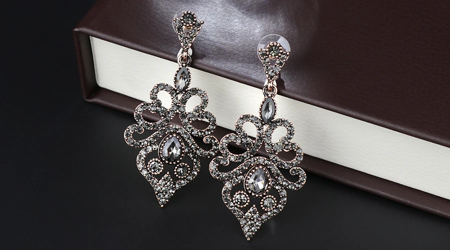 Kinel Boho женские серьги под старину золото Винтажные висячие серьги Серый Кристалл цветок этнические турецкие ювелирные изделия