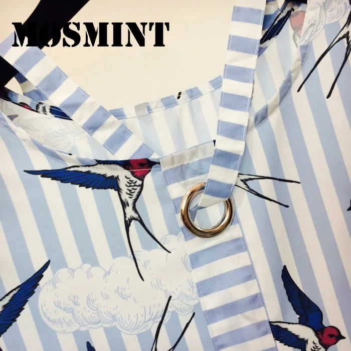 MOSMINT Swallow Birds Ruffles Flare Sleeve Stripes Short Dress Women 2017 Autumn Vintage Fashion Loose Mini Female Tops | Женская одежда