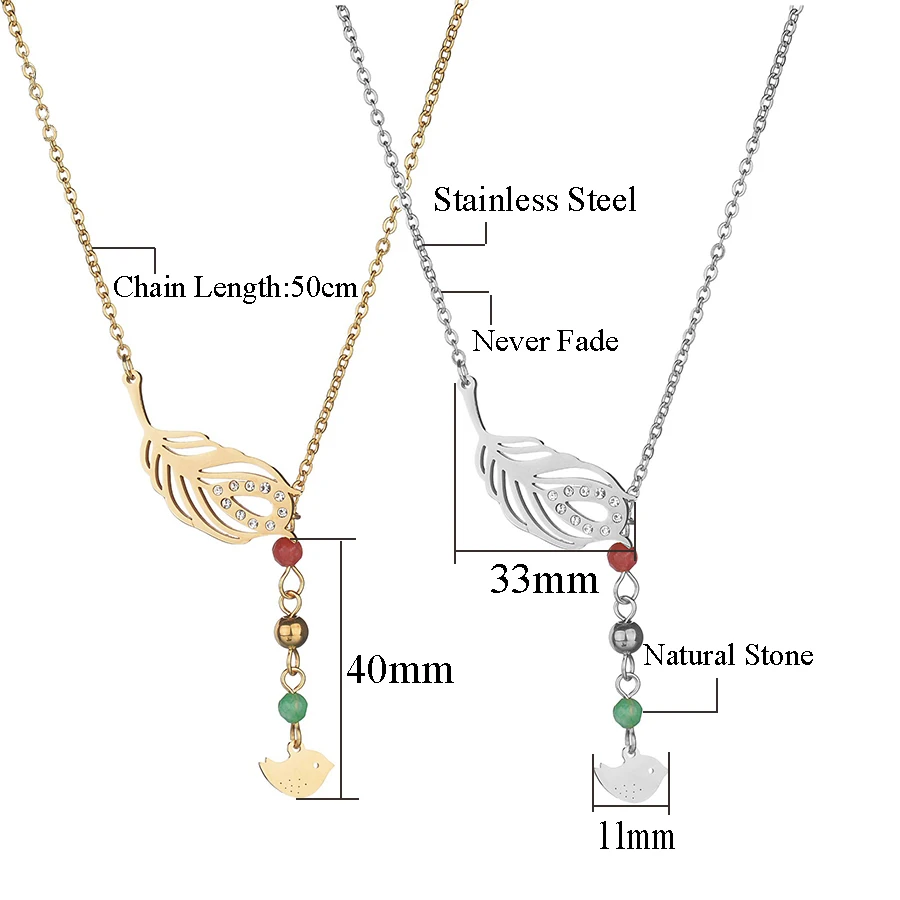 Nextvance Natural Stone Clavicle Choker Feather Pendant Stainless Steel Tassel Jewelry Bird Keepsake For Women | Украшения и