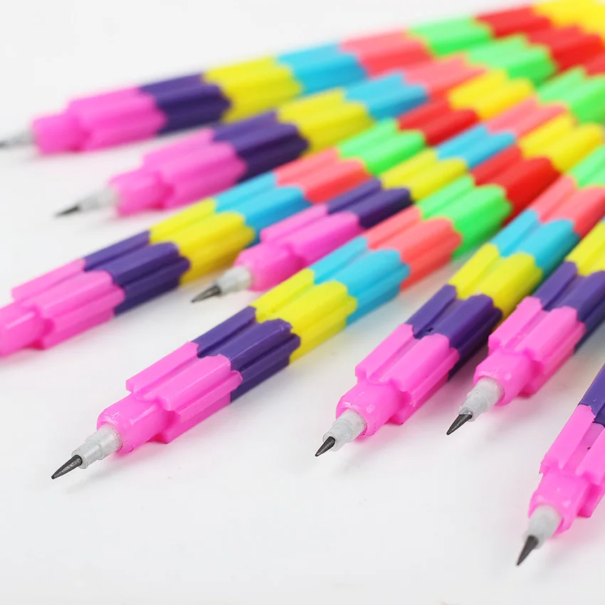 New Design Building Block Pencil Office School Multifunction 8 Color Colorful Stacker Swap Pencils 10PCS/lot | Канцтовары для офиса