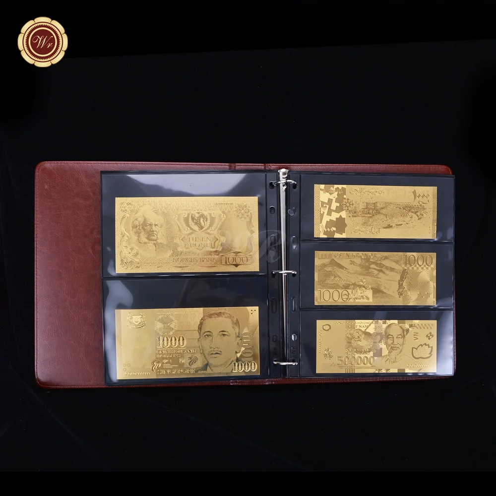 World Gold Plated позолоченный бумажный Альбом для монет кожаный фотоальбом страна