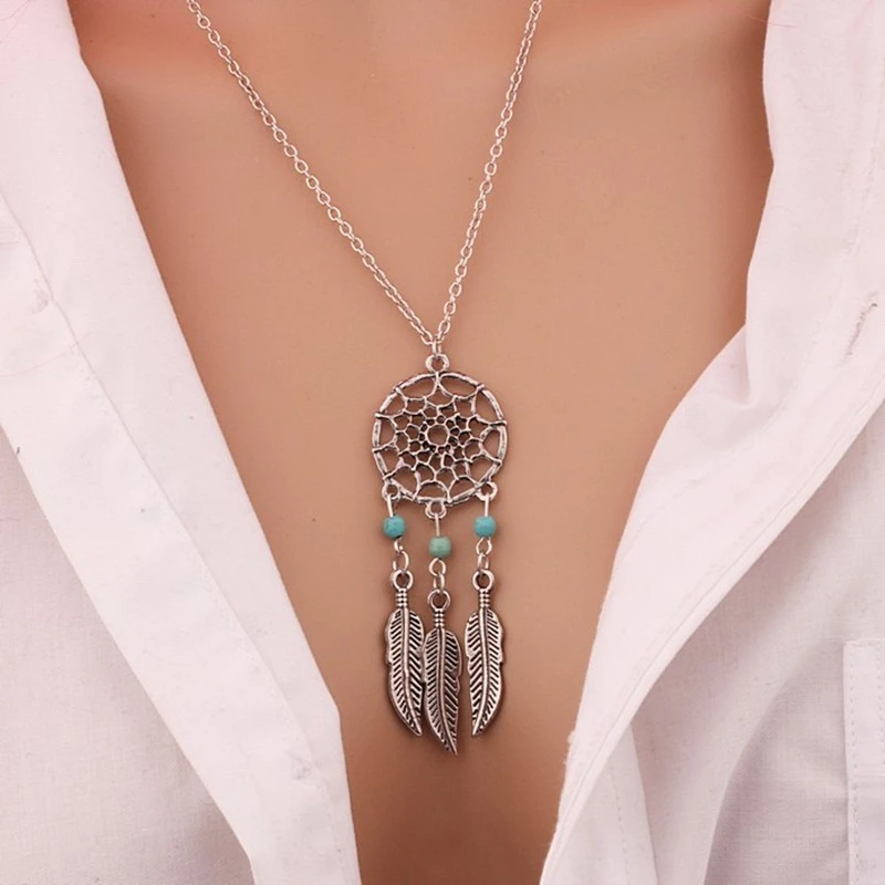 2019 Горячая Мода Bijoux Винтаж Ретро полые перо кулон в виде Ловца снов Макси
