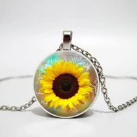 sunflower leather bracelet sun flower black leather bracelet when hand ornaments round glass bracelet friends gift
