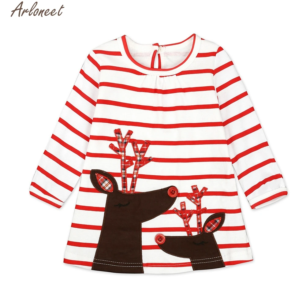 CHAMSGEND Kids Baby Girls Dress Christmas Outfits Clothes Toddler Santa Striped Princess Beauty Dresses RE28 Drop Shipping | Детская