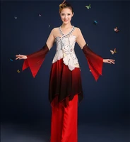 0153 woman chinese umbrella fan poetic classical folk dance costumes sequins ink peony embroidery hanfu yangko dance clothing