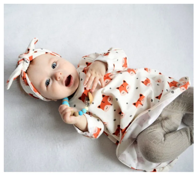 New 2018 fashion newborn baby girl clothes long sleeve fox printed 2pcs/suit infant clothing set Outfits |