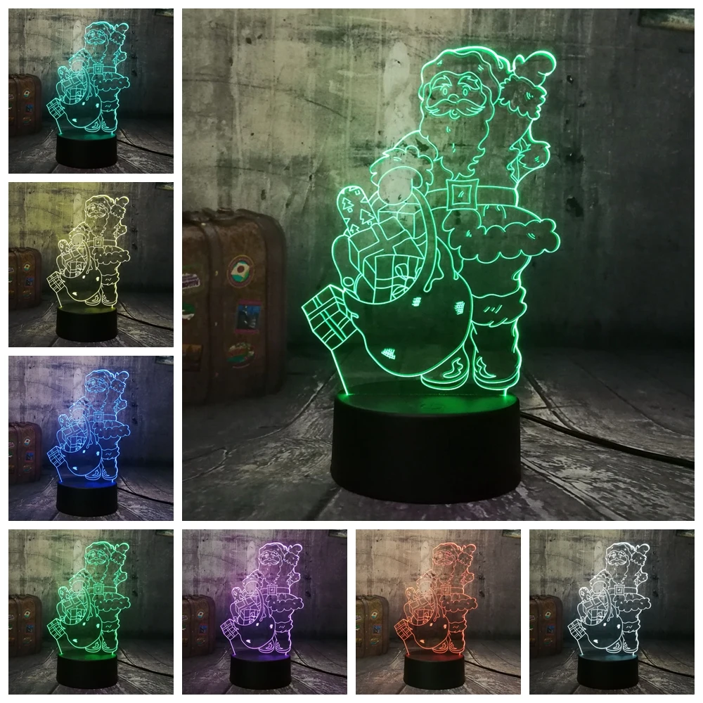 Рождественская Новогодняя лампа Санта Клаус 3D LED RGB ночные светильники USB