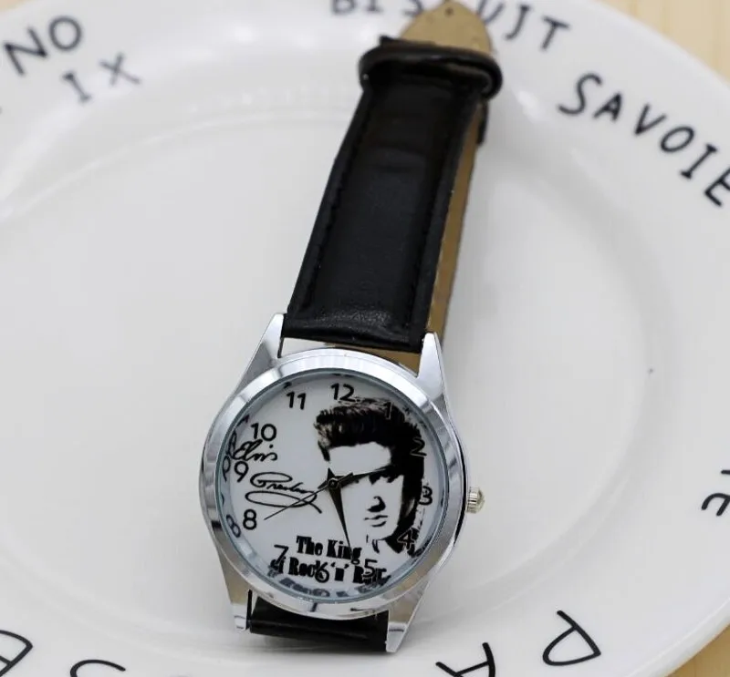 Новейшие наручные часы Elvis Presley мужские рождественские кварцевые часы модные элегантные модные кожаные часы