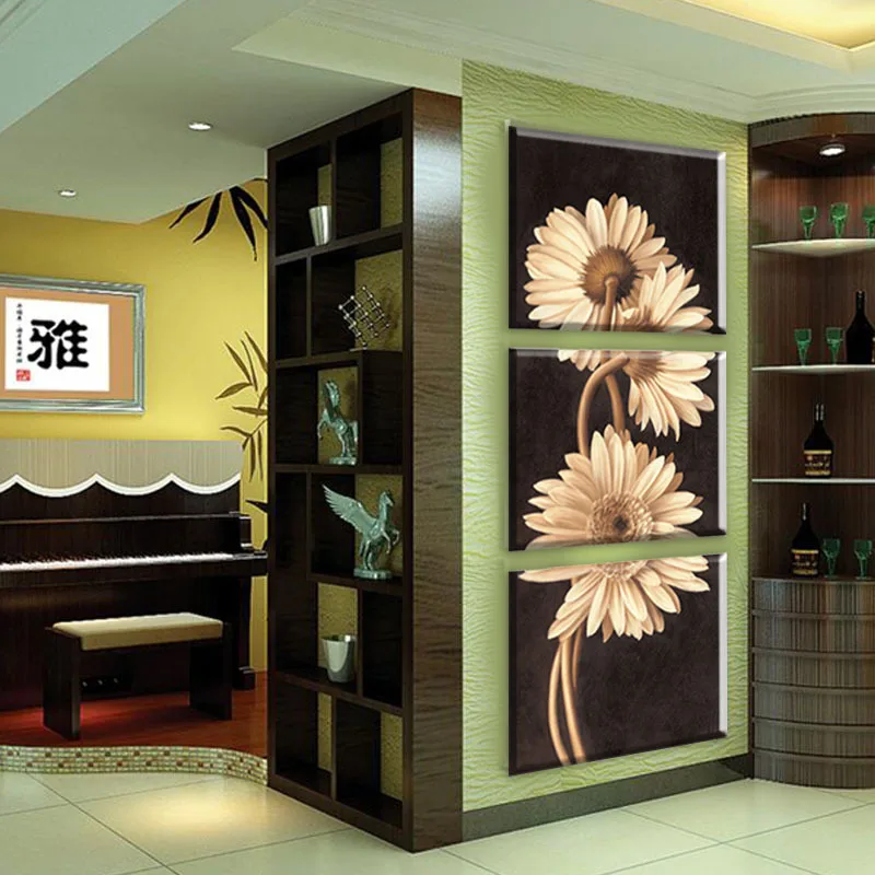 3 панели Бесплатная доставка хит продаж современная настенная краска цветок